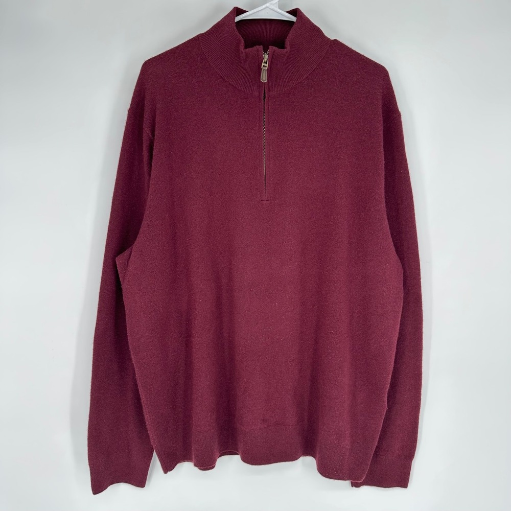 Vintage Polo Ralph Lauren Mens XXL Burgundy Wool Quarter Zip Pullover Sweater